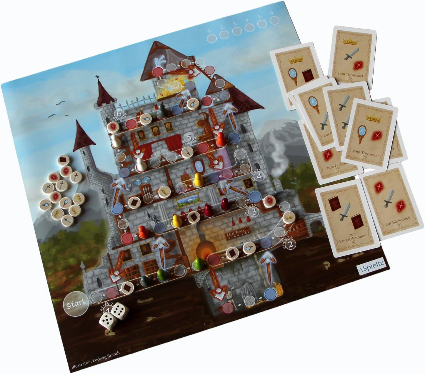 Brettspiel Ritter Burg Glitzerstein das 3 in 1 Spiel, 1 Spielplan 2 Burgenspiele