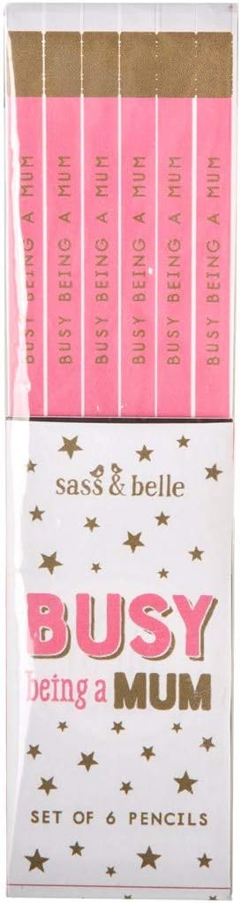 Sass & Belle - Bleistift mit Aufschrift Busy Being a Mum, 6 Stück
