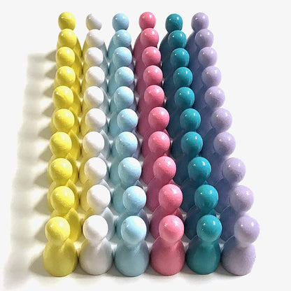 Spieltz Halmakegel aus Holz Standardgröße 12/24 mm, bunte Mischung, 60 Kegel