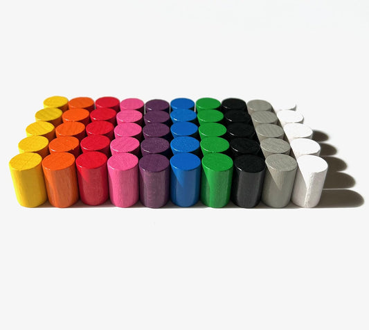 Spieltz Spielsteine - Zylinder 10x15 mm, aus Holz für Brettspiele, farblich gemischt, verschiedene Sets verfügbar