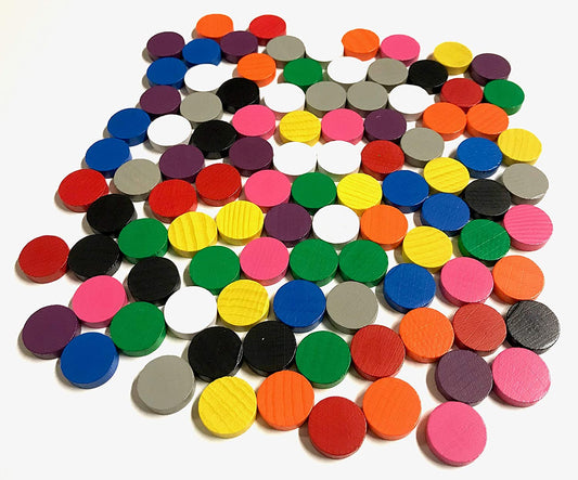 Spieltz Spielsteine Scheiben / Chips aus Holz, 15/4 mm, Set farblich gemischt - 10 Farben