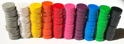 Spieltz Spielsteine  Scheiben / Chips 21x7 mm, aus Holz,  für Brettspiele, farblich gemischt, verschiedene Sets verfügbar