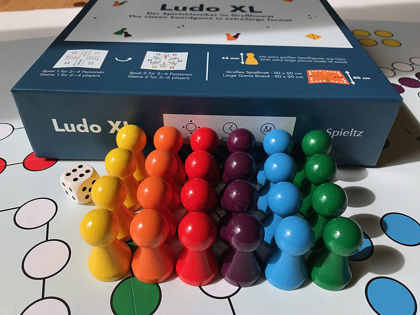 Spieltz Ludo XL Spiel für 2 - 6 Personen (Vorderseite bis 4, Rückseite bis 6 Spieler)