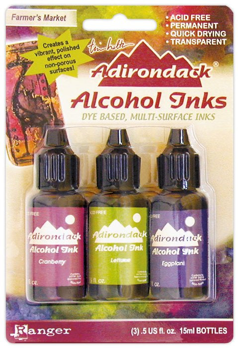 Ranger -  Adirondack Alcohol Inks - Cranberry, Lettuce & Eggplant 14ml