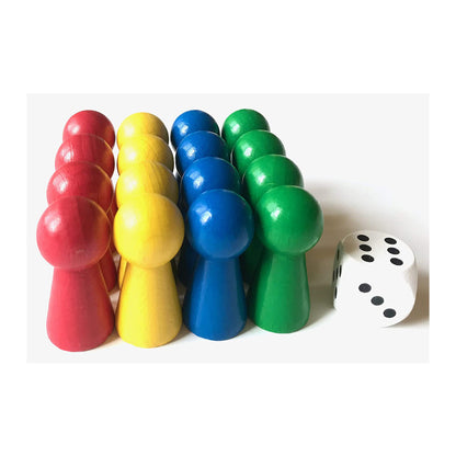Spieltz  Spielmaterial-Set für Ludo groß: Halmakegel 19/40 mm, Würfel 20 mm